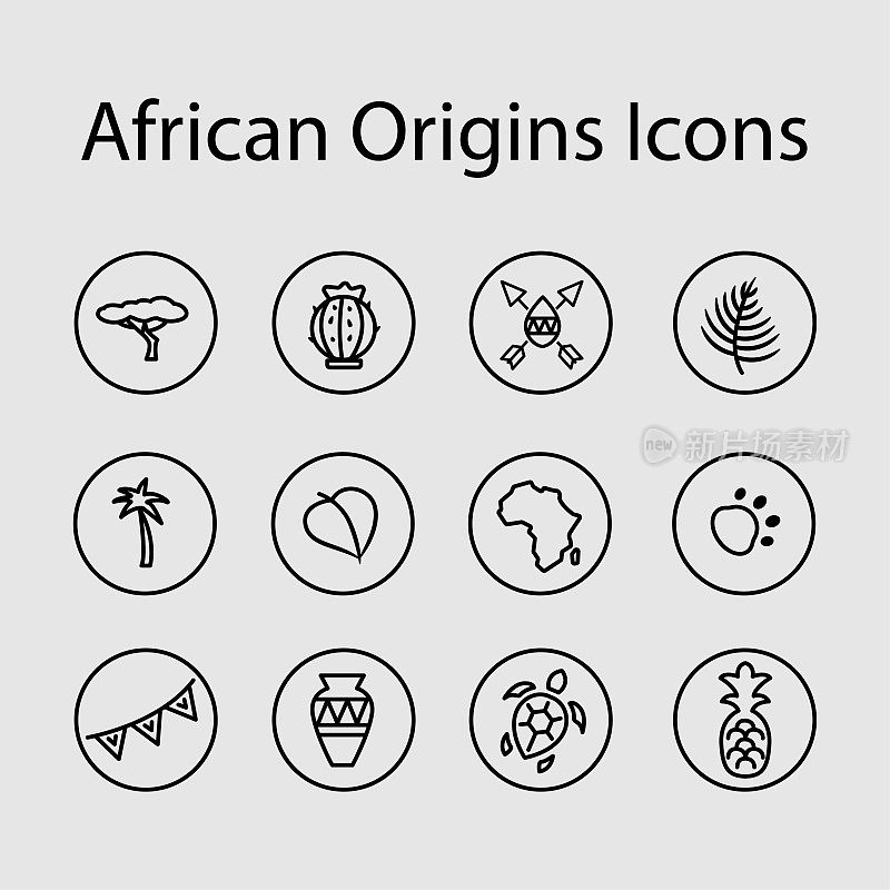 Set of African contour icons used for social media, shops, web sites